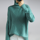 Turtleneck Sweater with Diamond Pattern and Ribbed Cuffs