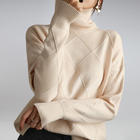 Turtleneck Sweater with Diamond Pattern and Ribbed Cuffs