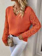 Knit Pullover with V-Neck and Openwork Sleeves for Women