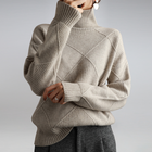 Turtleneck Sweater with Diamond Pattern and Ribbed Cuffs