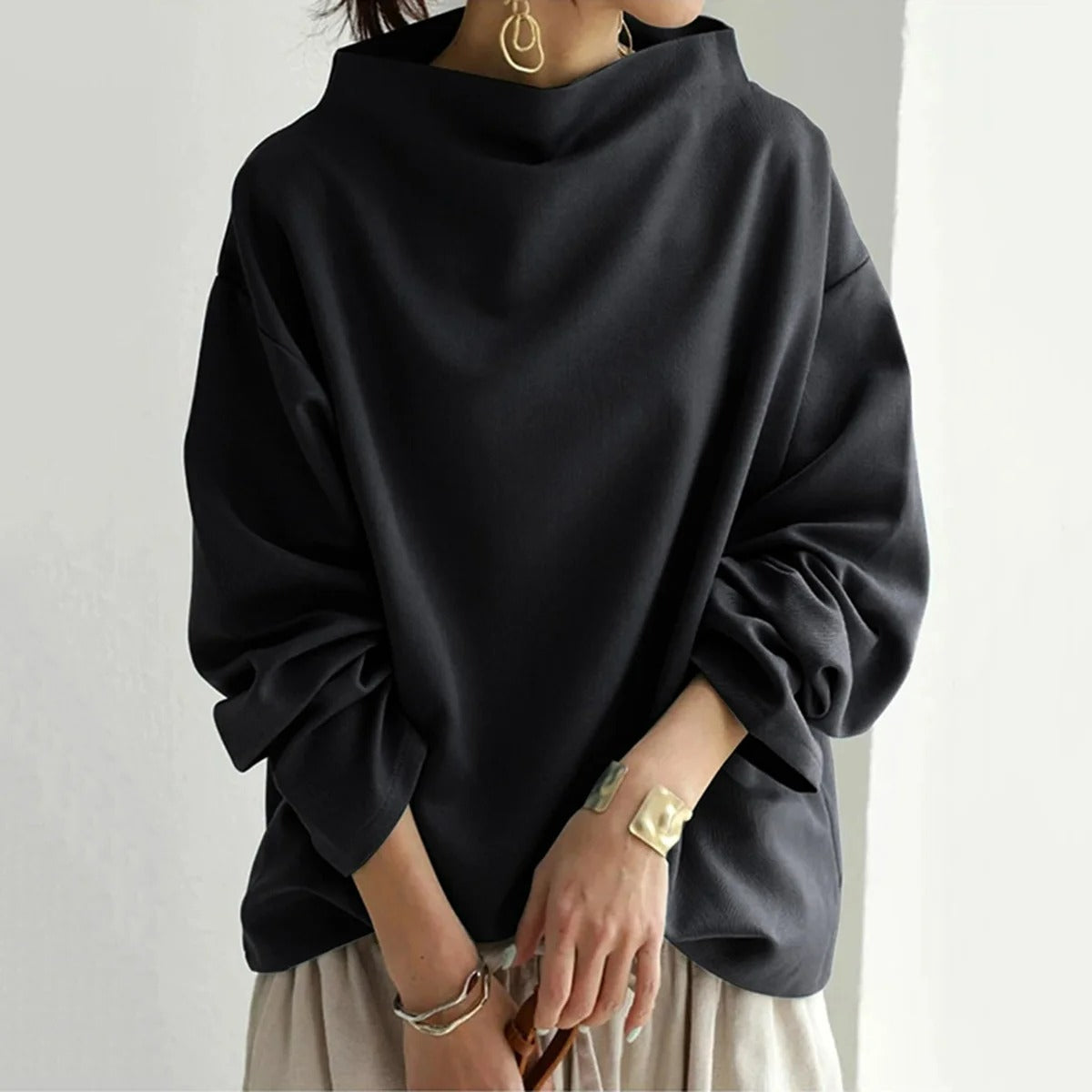 Long-Sleeve Pullover with High Neckline for Women