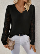 Knit Pullover with V-Neck and Openwork Sleeves for Women