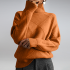 Turtleneck Sweater with Diamond Pattern and Ribbed Cuffs