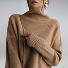 Turtleneck Sweater with Diamond Pattern and Ribbed Cuffs