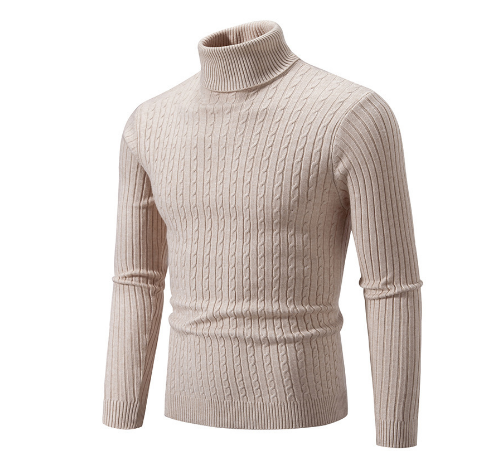 Turtleneck Sweater with Cable Knit Design and Classic Fit