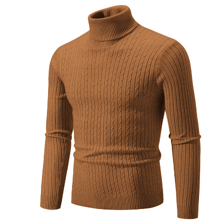 Turtleneck Sweater with Cable Knit Design and Classic Fit