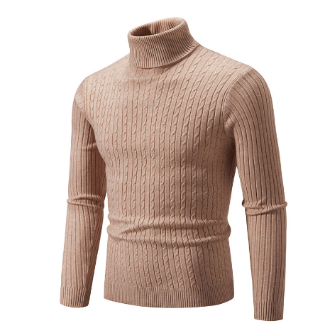 Turtleneck Sweater with Cable Knit Design and Classic Fit