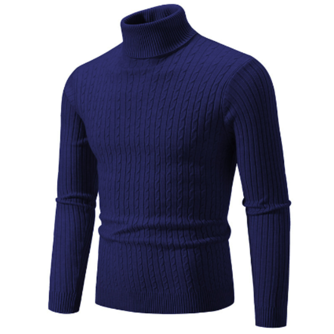 Turtleneck Sweater with Cable Knit Design and Classic Fit