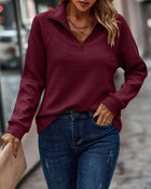 Pullover with Ribbed Texture and Half-Zip